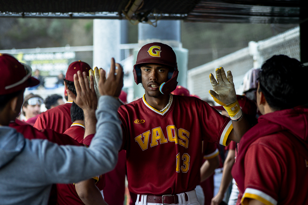 Ethan Pena hit three-run walk off homer to give GCC Baseball a 12-9 win in 10 innings over Santa Barbara March 26
