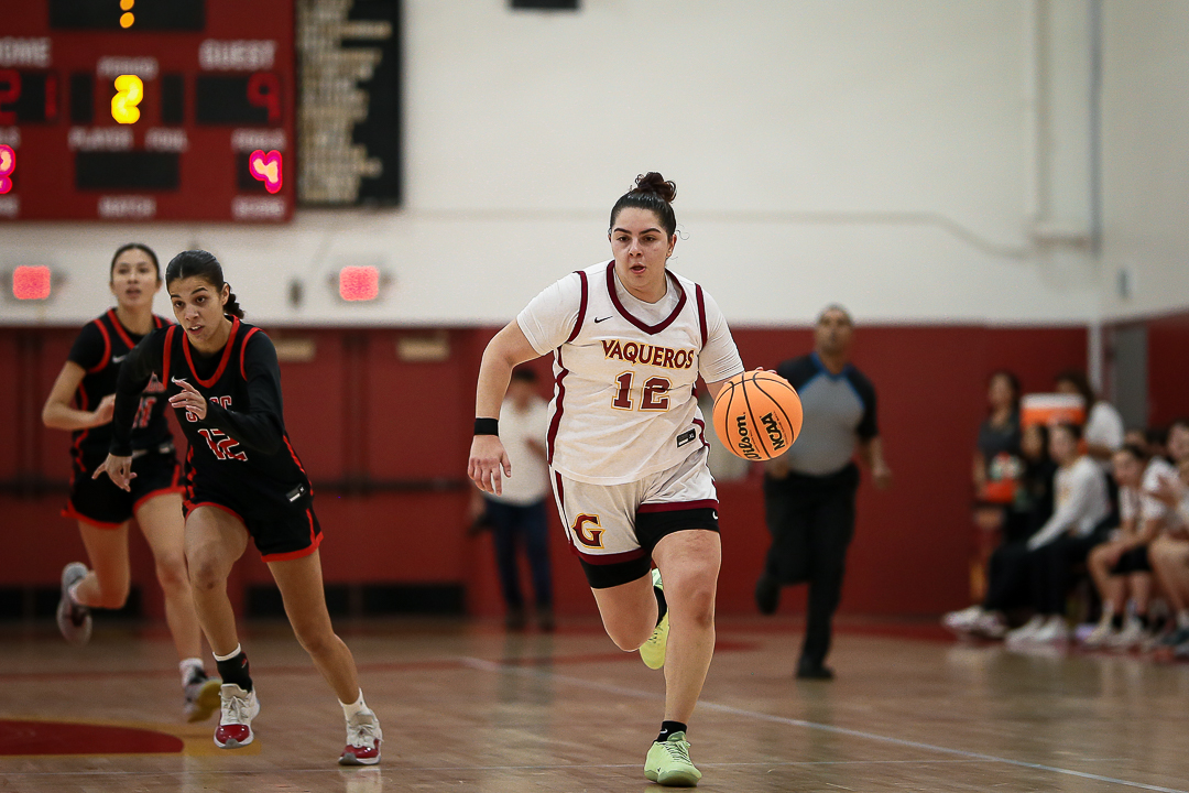 GCC WBB maintains first place lead in WSC South with 64-52 win over Antelope Valley College Jan. 31; Lady Vaqs have won 14 straight games and are 7-0 in conference and19-2 overall