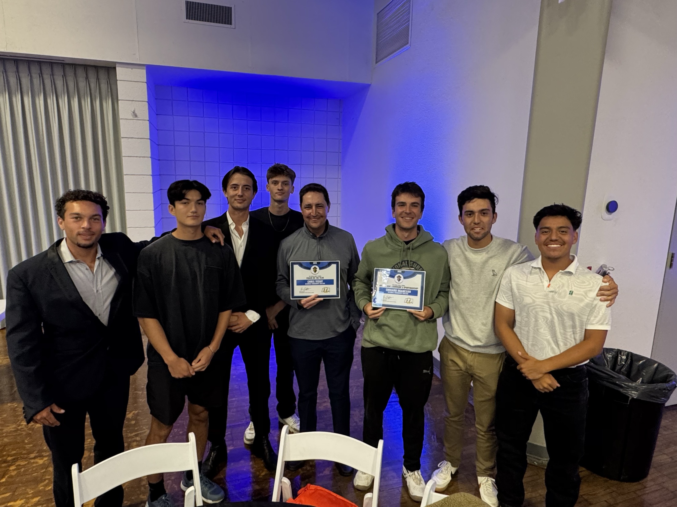 GCC Men's Tennis fell to Riverside City College 5-3 in Southern California Regional Semifinals April 15; team wins ITA Awards and players will compete in Ojai Invitational April 24-27
